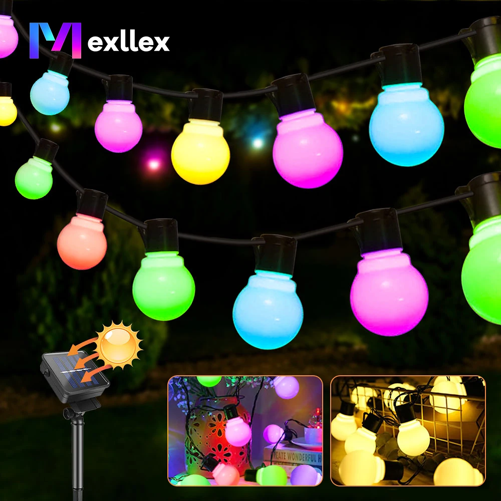 Mexllex G50 LED String Lights Outdoor, Warm/Colorful Globe Waterproof Bulb Twinkle Christmas DIY Home Wedding Party Garden Decor