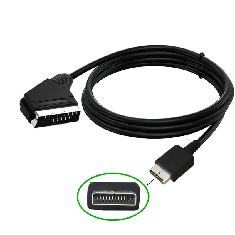 1,8 m PS2/PS3 SCART RGB bezemkopkabel, gameconsole aangesloten op Europese/Japanse standaard kleurbewakingskabel