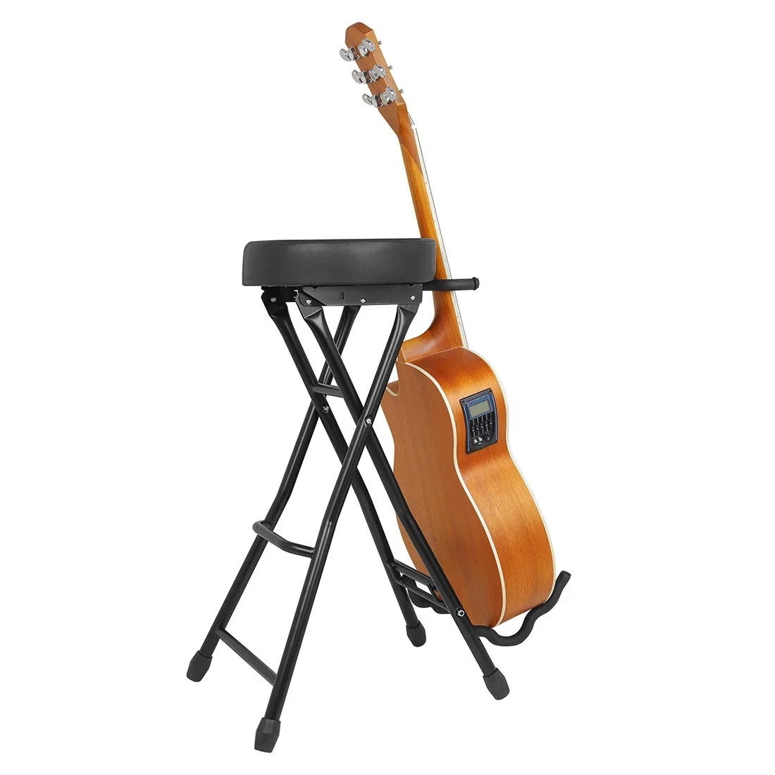 Foldable Acoustic Electric Bass Guitar Stool Performance Chair with Guitar Stand Holder Rack