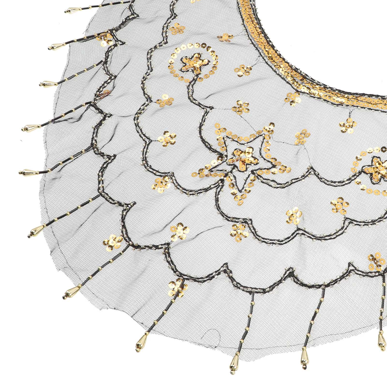 

Belly Dance Veil Premium Mesh Fabric Gold Beading Flower Pattern Costume Party Performance Photography Accessory Mysterious