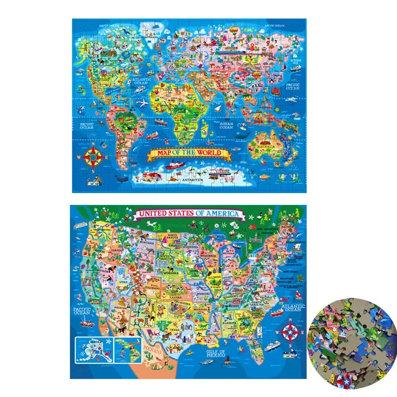 New 200PCS Paper Jigsaw Puzzle USA World Map Puzzles for Adults Children Decompression Game Kid Educational Gift Toys