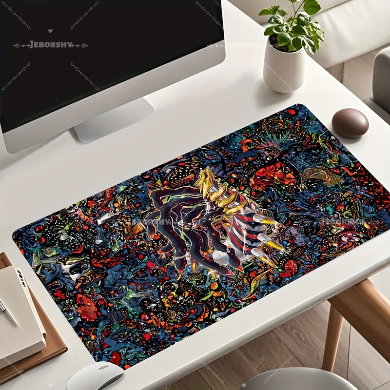 Vibrant Abstract Monster Mouse Pad XXL, Artistic Desk Mat, Anti-Slip Rubber Base, Extended Gaming Keyboard Pad