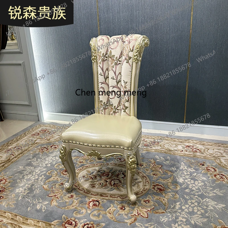 

European court leather dining chair fabric back chair light luxury carved solid wood dining table and chairs