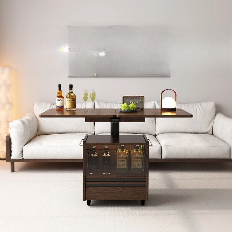 

Solid wood lifting coffee table movable living room sofa side multi-functional dining table