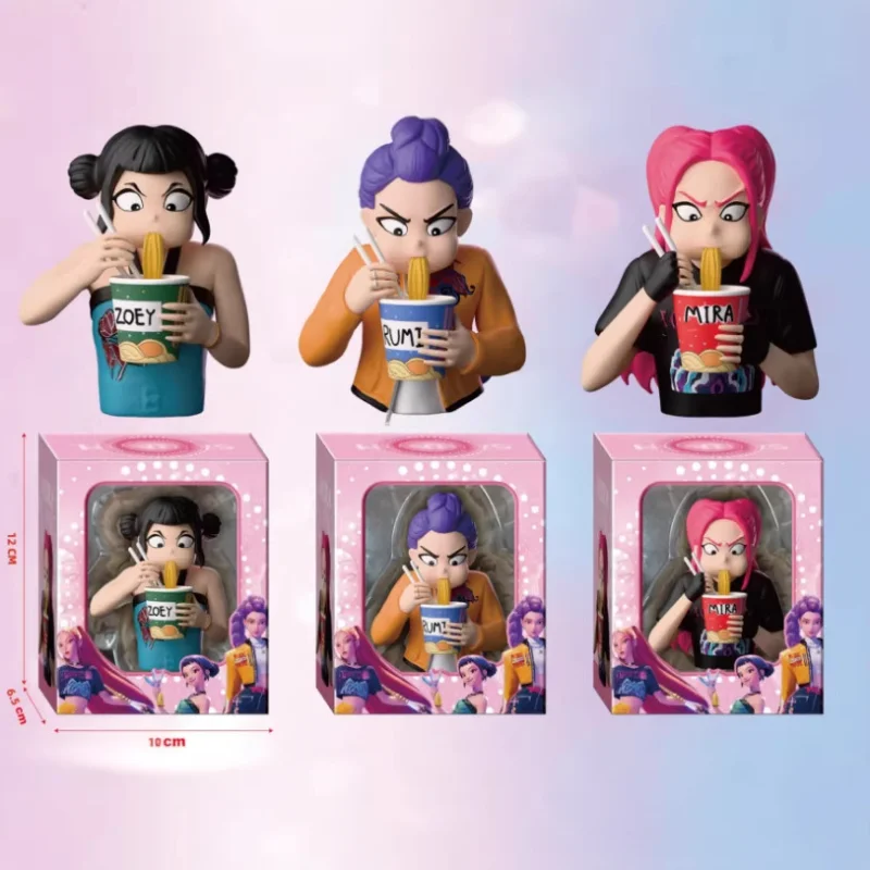 2026 Novo Lançamento: Bonecos de Ação PVC KPOP Witch Hunt Group (Rumi, Zoey, Mira) Comendo Macarrão – Decoração Moderna e Presente para Fãs