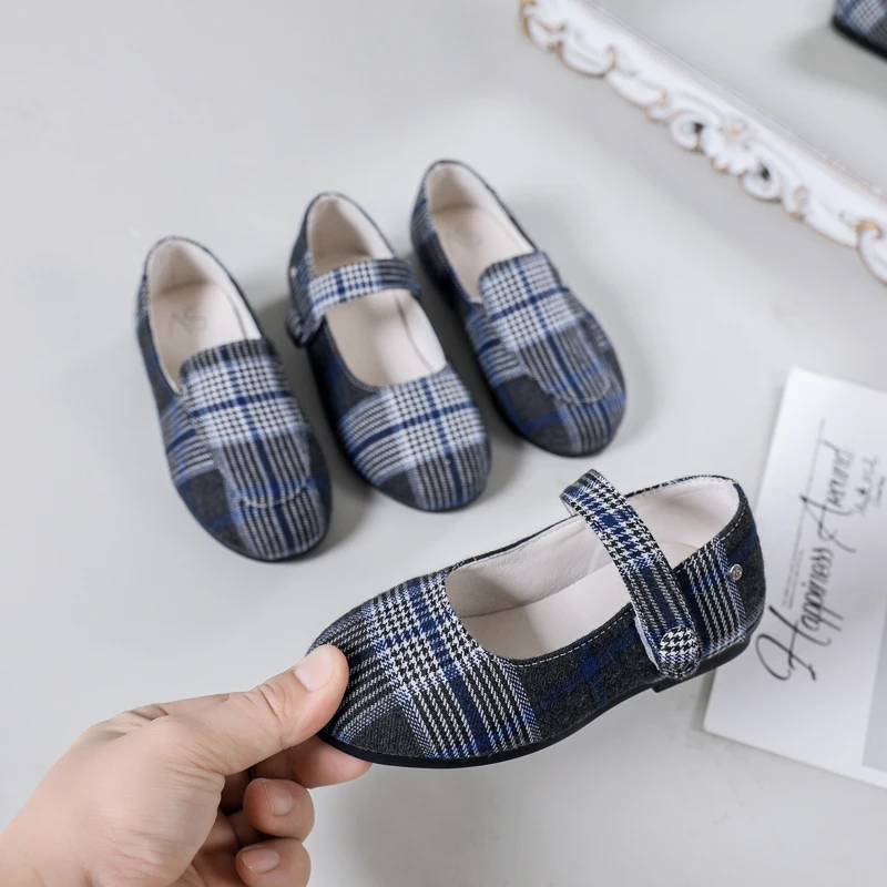 Spring Kids Princess Shoes Baby Girls Plaid Brand Flats Children Slip On Shoes Toddler Fashion Loafers Boys Moccasin Mary Jane