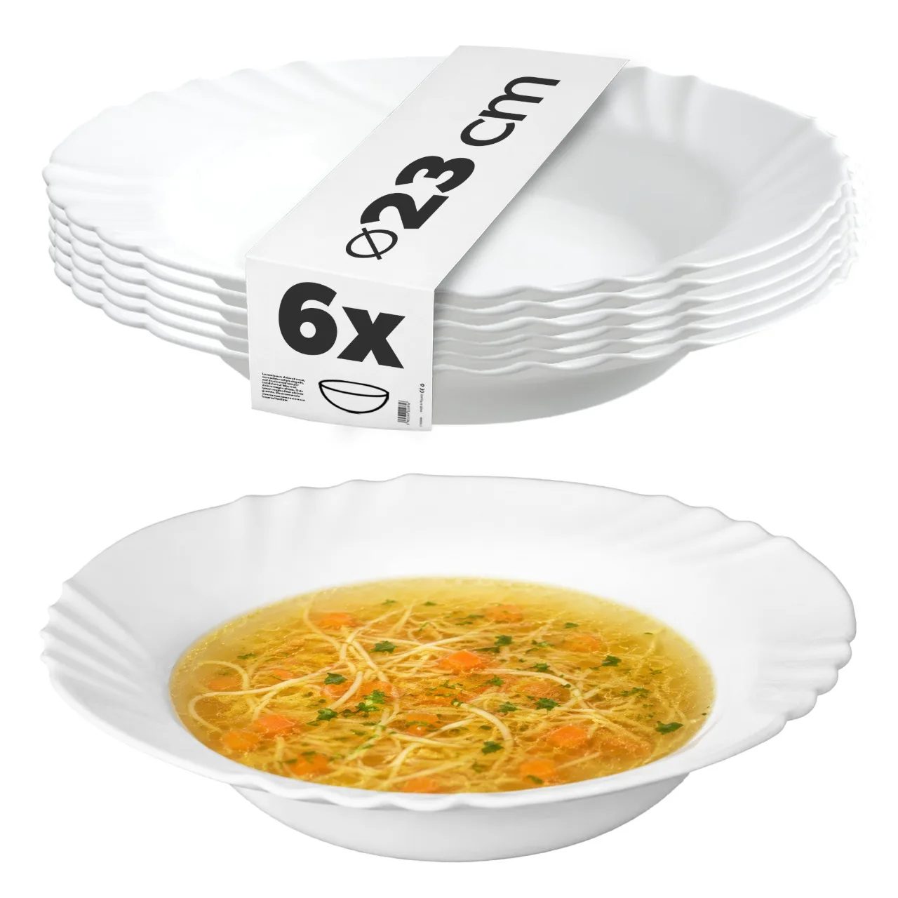 Kadax Diep Bord 23 cm Set Borden 6 Stuks Complete Set Witte Borden