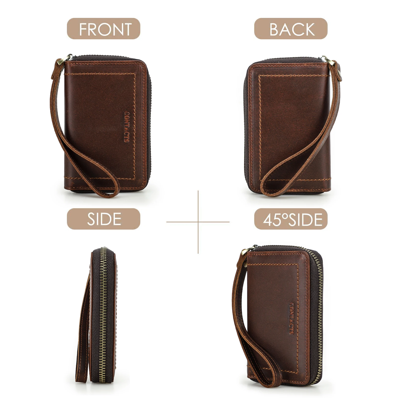 Contact's Echt leder Schlüssel brieftaschen Schlüssel anhänger Voll narben leder Airtag Slot Männliche Mini Brieftaschen Schlüssel beutel Karten halter – Detail 6