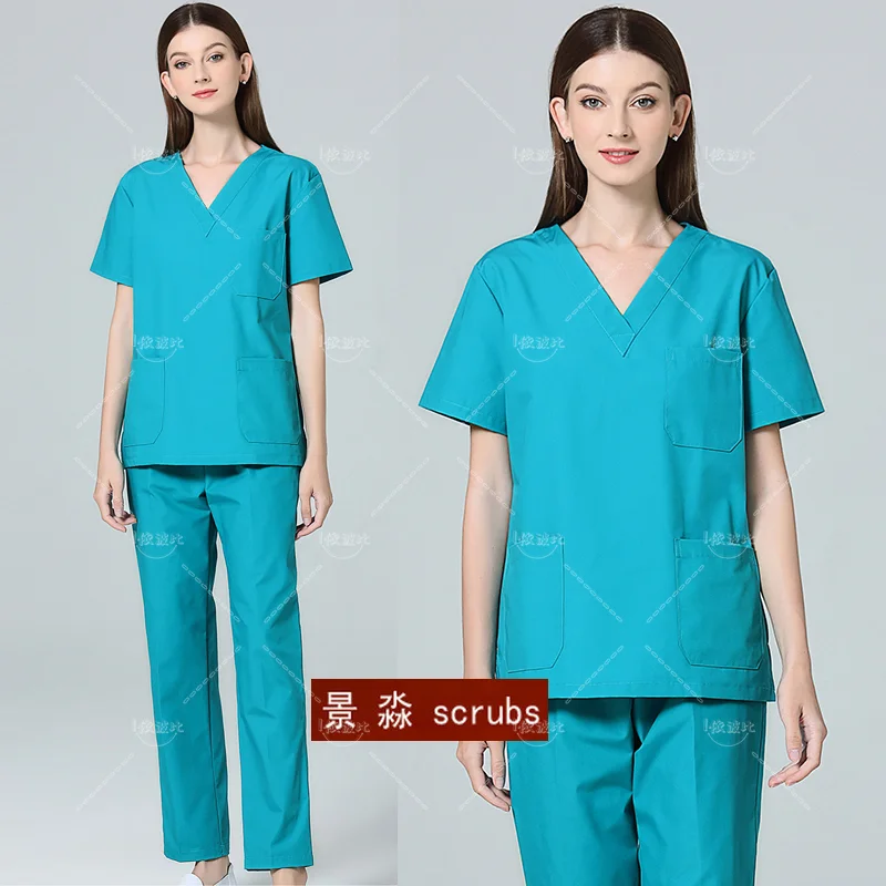 Plug Size Scrub Top/Scrub Set donna cotone uniformi mediche scollo a V Scrub Top manica corta Casual Scrub pantaloni medico abbigliamento da lavoro veterinario