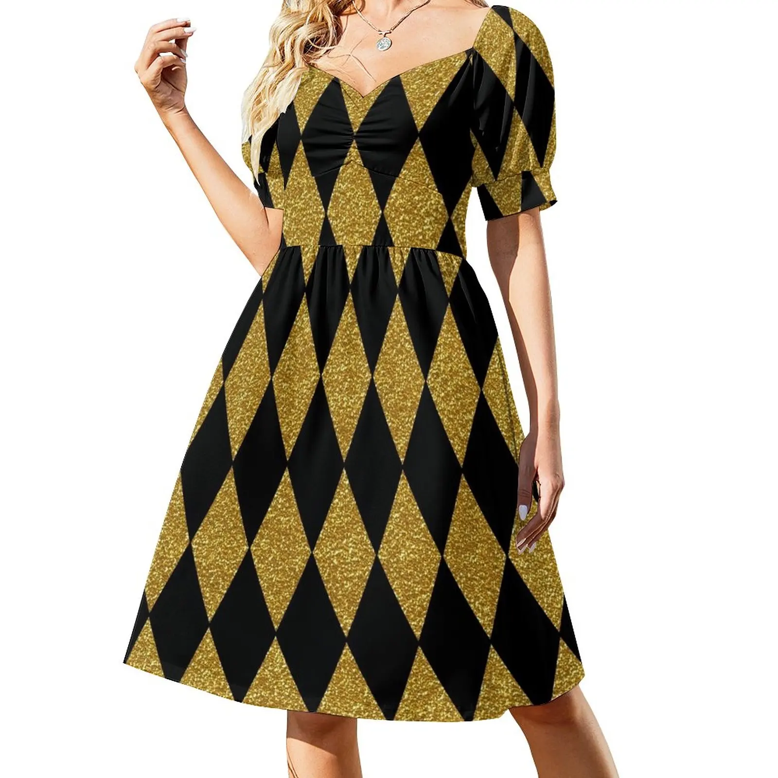 

Black and Gold Harlequin Dress elegant women's sets party dress women elegant luxury