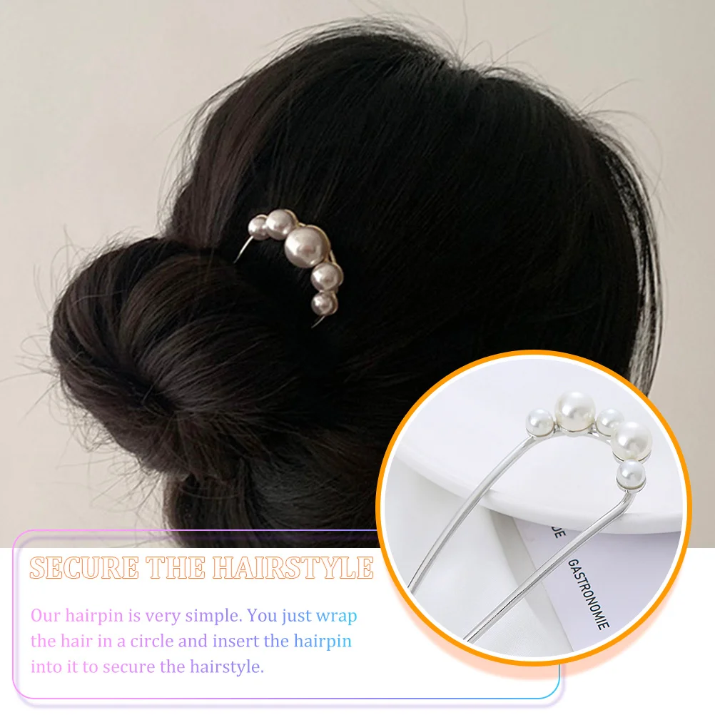 

4pcs French Pin Metal U Shaped Chignon Pins Vintage Sticks For Women Long Buns Pearl Accessories Vintage Style Hair Forks U Pins