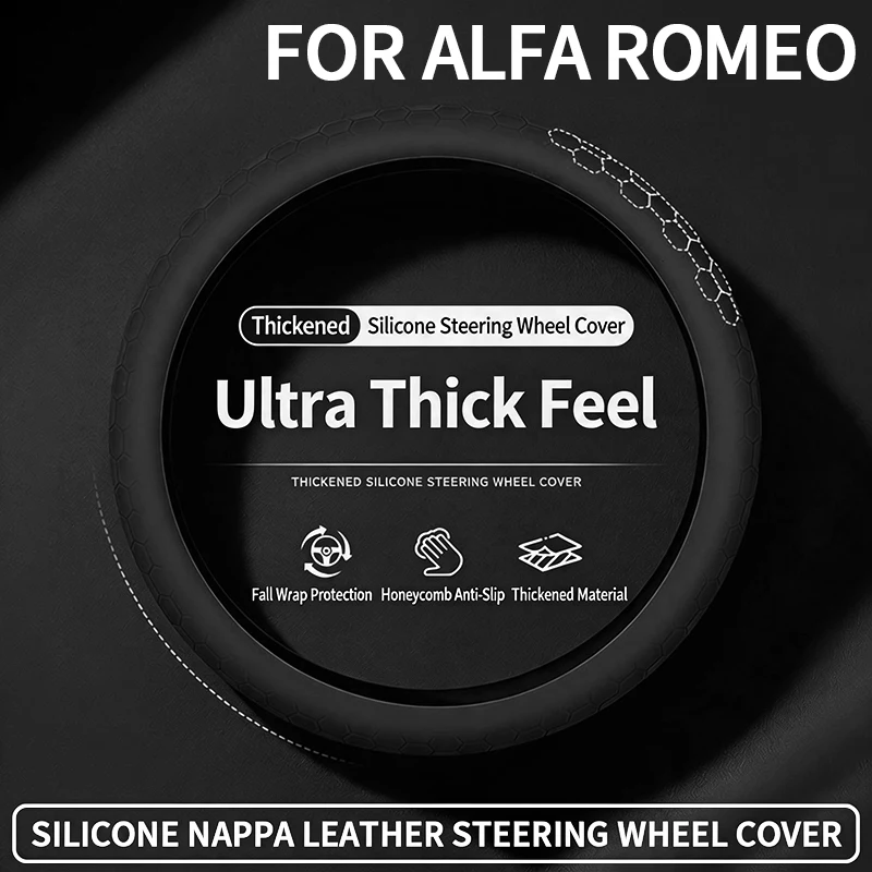 Car Steering Wheel Cover Round Steering Wheel Sleeve Silicone Steering Wheel Protector Suitable for Alfa Romeo Round Steering Wheel Models
