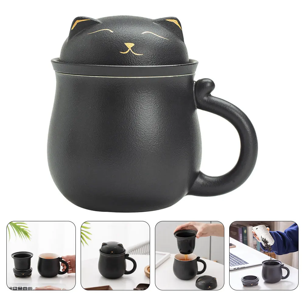 

Ceramic Tea Infuser Cup with Strainer Large Capacity for Office Home Use Water Drinking Mug Cartoon Design Flavor Separation