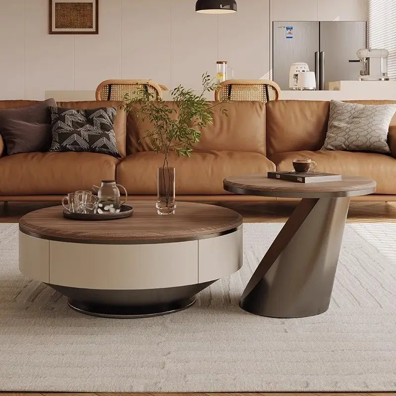 Light Luxury Simple Modern Medium Living Room Coffee Table Walnut Surface Antique Touch Durable Metal