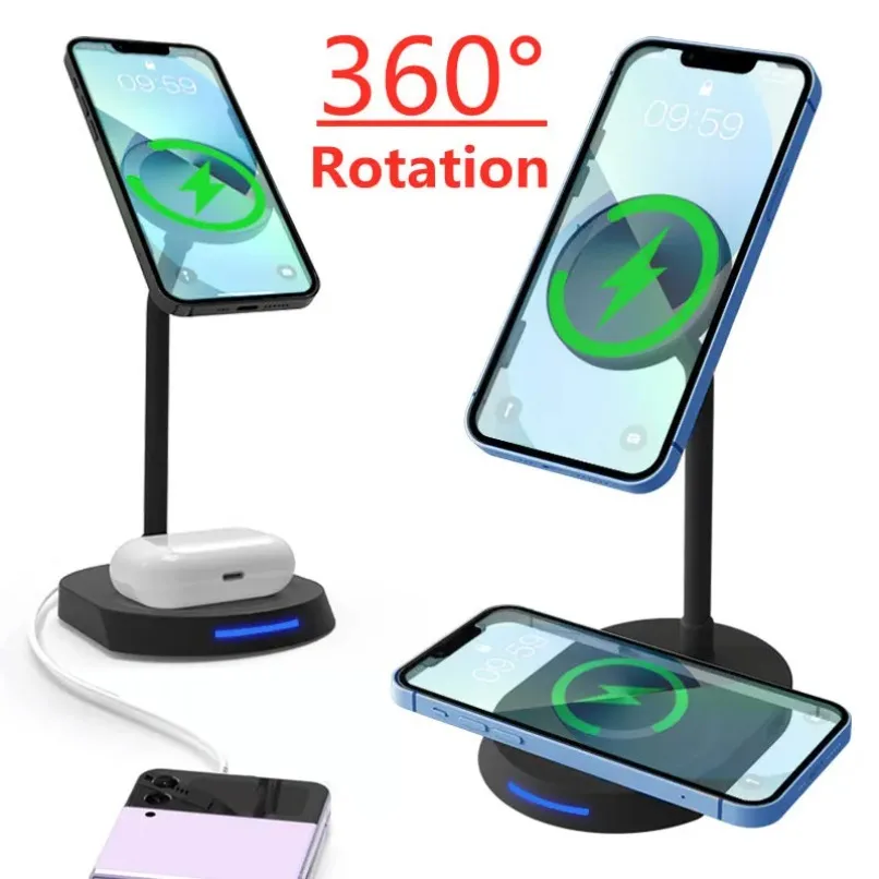 360° Rotation Magnetic Wireless Charger Stand For MagSafe Adjustable Gooseneck Desktop For iPhone 17 16 15 14 13 12 Pro Max Use