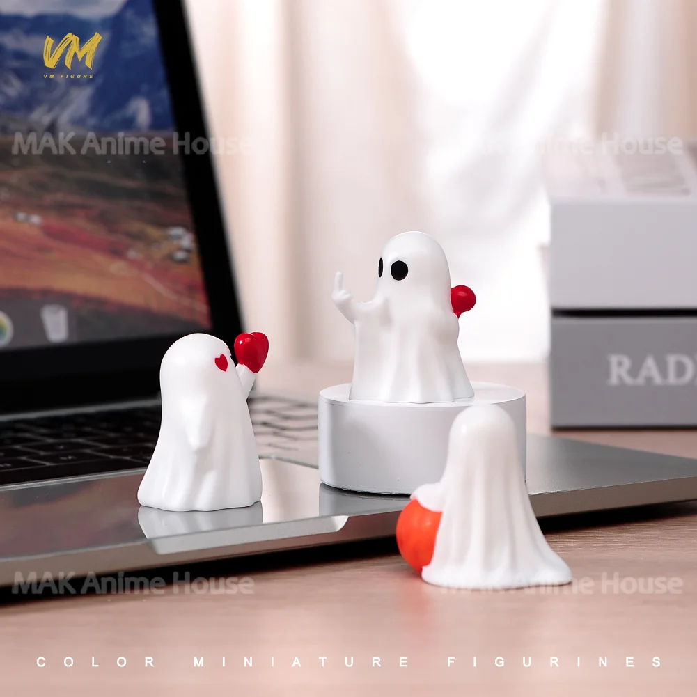 Harz Miniaturen Geist Baby Kaninchen Kürbis Katze Nette Szene Figur Gemalt Modell Für Halloween Dekorative Ornamente Spielzeug Puppen Set