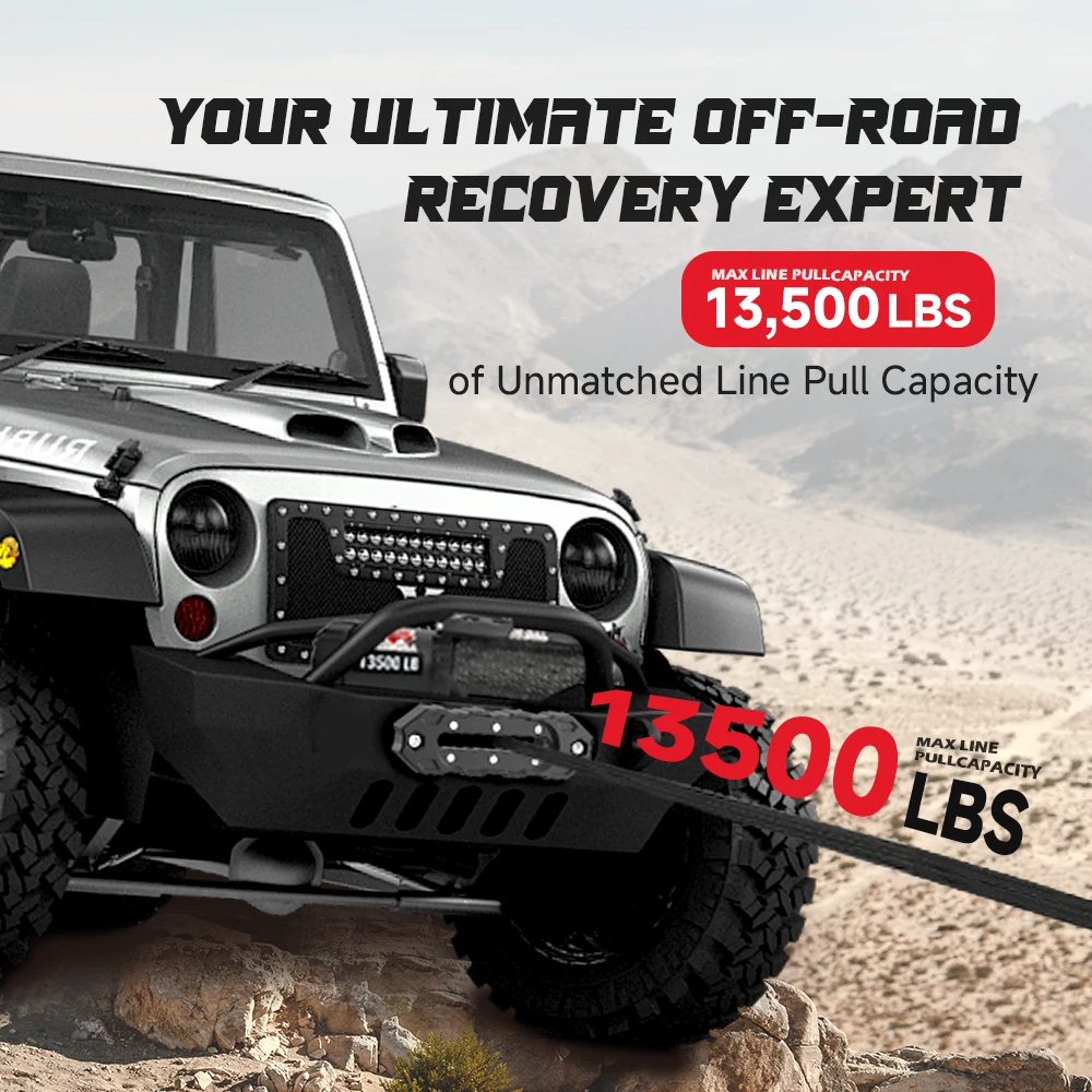 Ambull محرك طاقة كبير 13500lb 4x4 مركبات الطرق الوعرة لاقط جيب الثقيلة ونش سريع السرعة ونش كهربائي مقاوم للماء