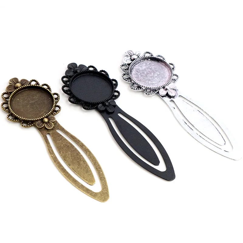 New Fashion 2pcs 20mm Inner Size Antique Silver Plated Bronze Black Vintage Handmade Bookmark Cabochon Base  Cameo Setting.