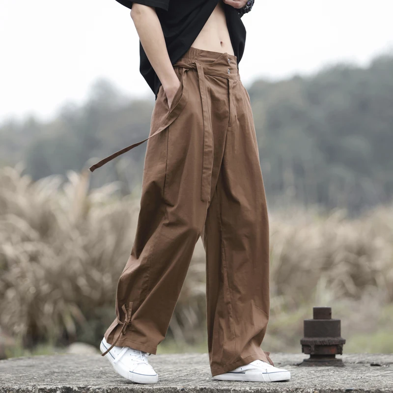 

Мужские летние свободные брюки из хлопка и льна в стиле ретро, широкие штанины, повседневные, в стиле Харадзюку, свободного кроя, повседневные брюки из хлопка...