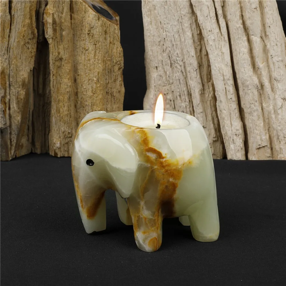 

European Elephant Candlestick Jade Marble Wedding Candlestick Home Furnishing Modern Soft Crafts Candle Holder Ornament