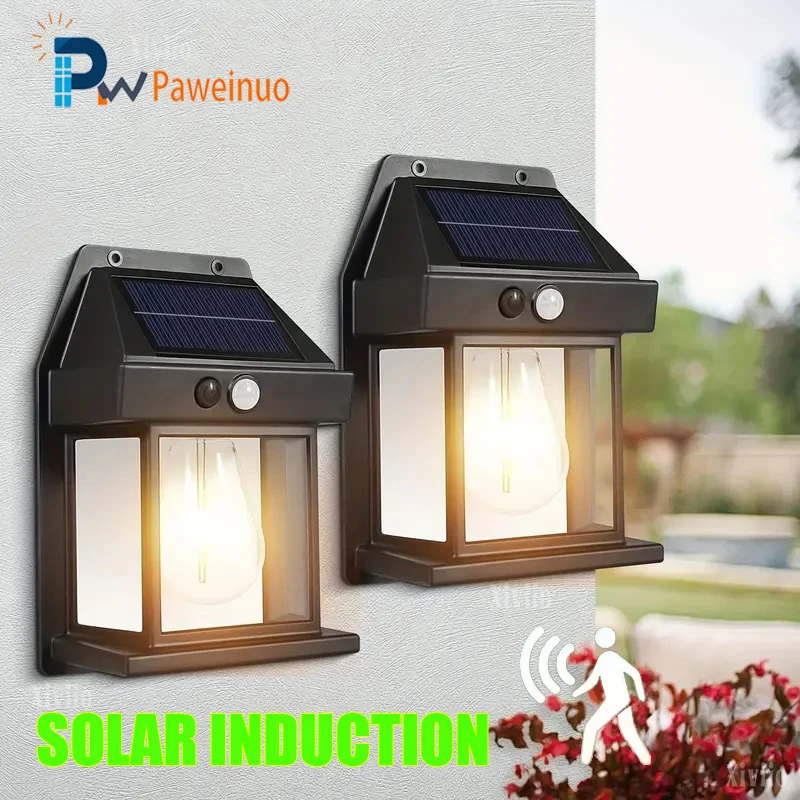 

1/2/3/4PC Solar Lights Outdoor Waterproof Tungsten Filament Wall Lamp 3 Modes With Motion Sensor For Courtyard Garden Decoration