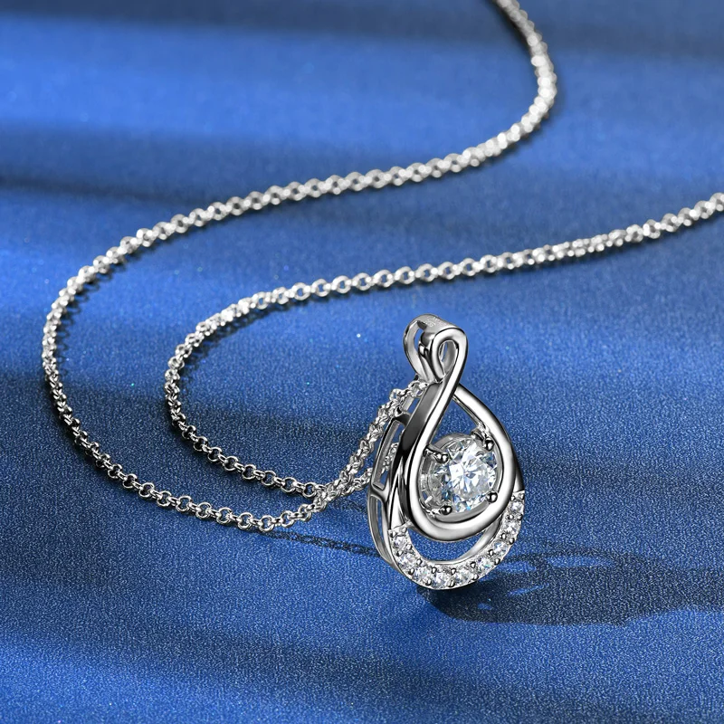 OXTAO 1.0ct 6.5 مللي متر D اللون مويسانيتي الماس S925 الفضة إنفينيتي قلادة قلادة سلسلة الترقوة قلادة خاتم هدايا مجوهرات أنيقة #4