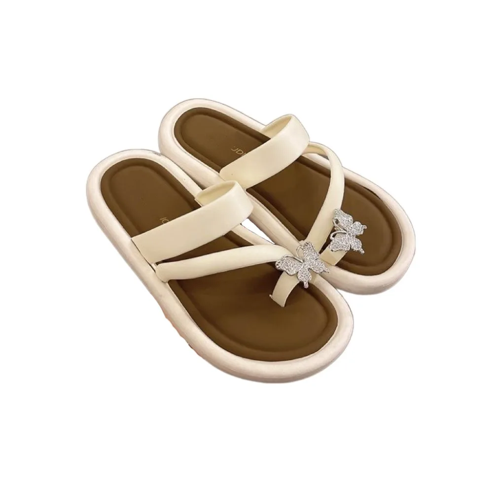 

Comfortable Non-Slip Crystal Butterfly Flip Flops PVC Soft Sole Beach Toe Slippers Beachwear Shoes Flat Bottom Slippers Summer