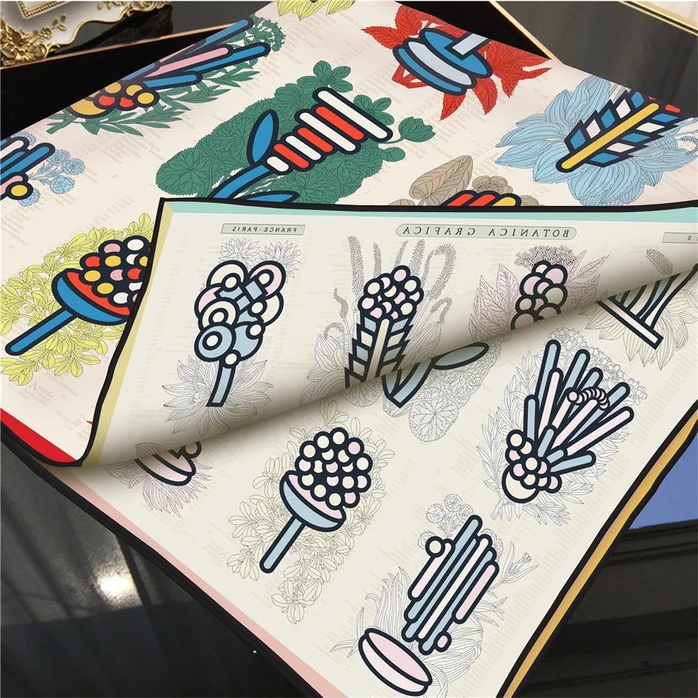 2025 Nuove sciarpe di seta Avvolge Catalogo di piante Sciarpa di seta stampata in twill Scialli da donna Design di lusso Sciarpa arricciata quadrata di moda Hijab