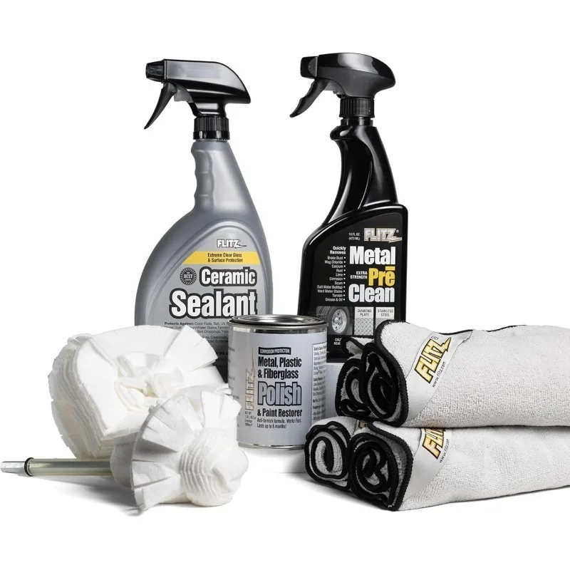 

Flitz Mason Maggio Racing Bundle - USA-Made Car Cleaning Kit - Includes 1lb Polish, 32oz Sealant, 16oz Metal Pre-Clean, 2 Buff B