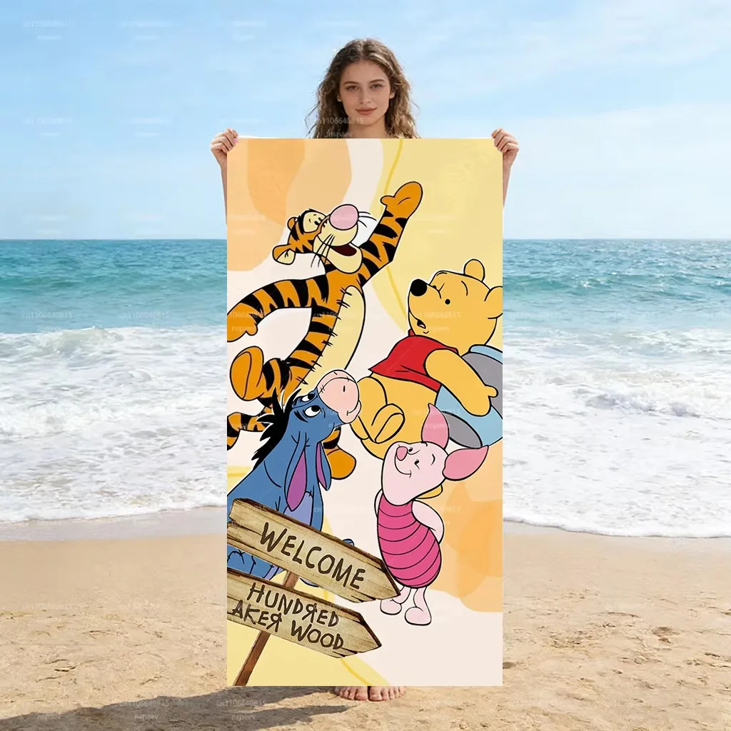 Winnie the Pooh Tigger Cartoon Beach Towel, Full Print Microfiber Soft Quick Dry Sand Free Bath Towel for Kids Adults Pool