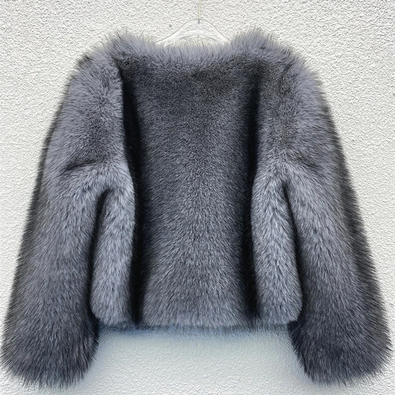 Hooofur casaco de pele de raposa prateada falsa jaqueta feminina moda inverno quente couro grosso marrom plus size especialmente casaco de pele falsa