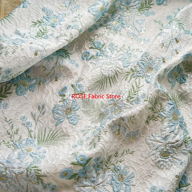 1 meter Gold Thread Flower Texture Jacquard Fabric Cheongsam Fluffy Skirt Luggage Bag Diy Sewing Fabric