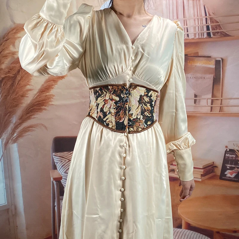 

Lady Body Shaper Corset Oil Painting Sunflower Pattern 3 Buckle Fishbone Support Cummerbunds Sexy Lolita Shapewear Waist Girdle