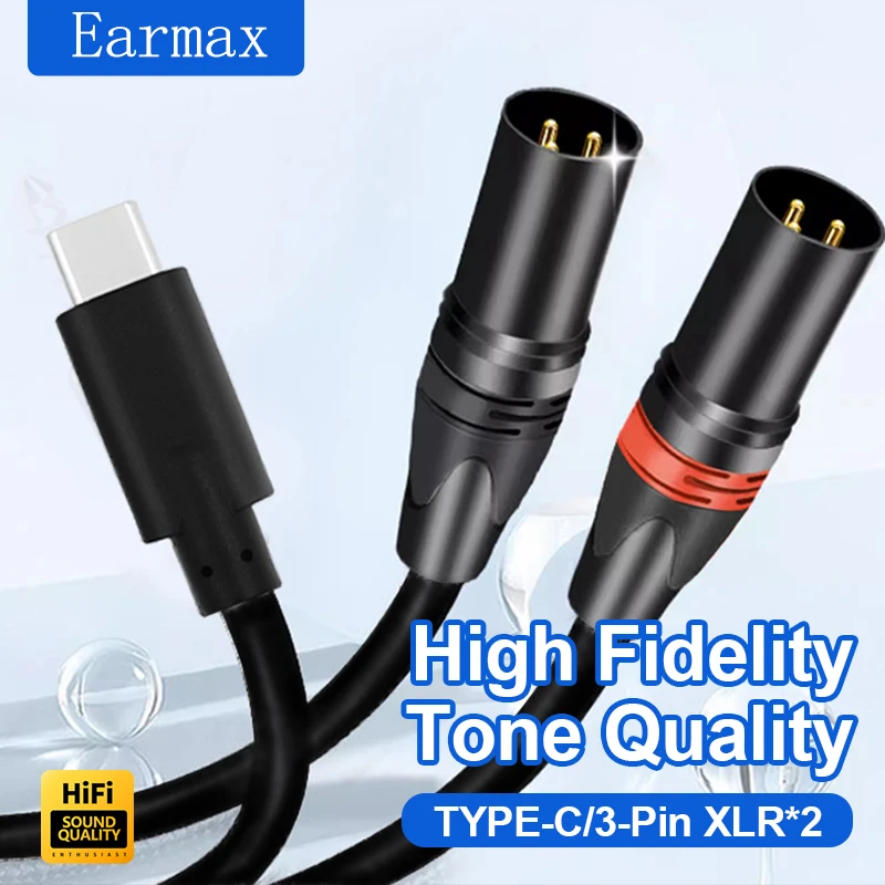 TYPE-C USB-C to Dual XLR Blue Black Nylon Cable is For Audio Speakers Amplifiers Digital Decoding DAC and Laptops IPads Phones