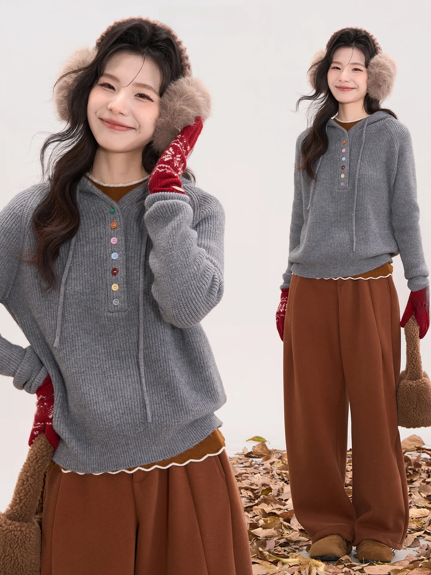 

Женская вязаная толстовка Heme Star Sp Sea Bear из вельвета с капюшоном, осенне-зимний повседневный топ на пуговицах, теплый свитер с длинными рукавами