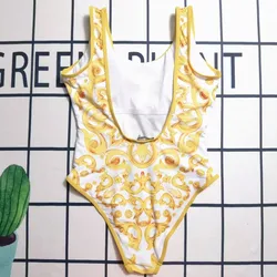 2024 new design Sexy One Piece Swimwear for Woman flower Printing lady swimsuit Beach Style popular woman swimsuit golden