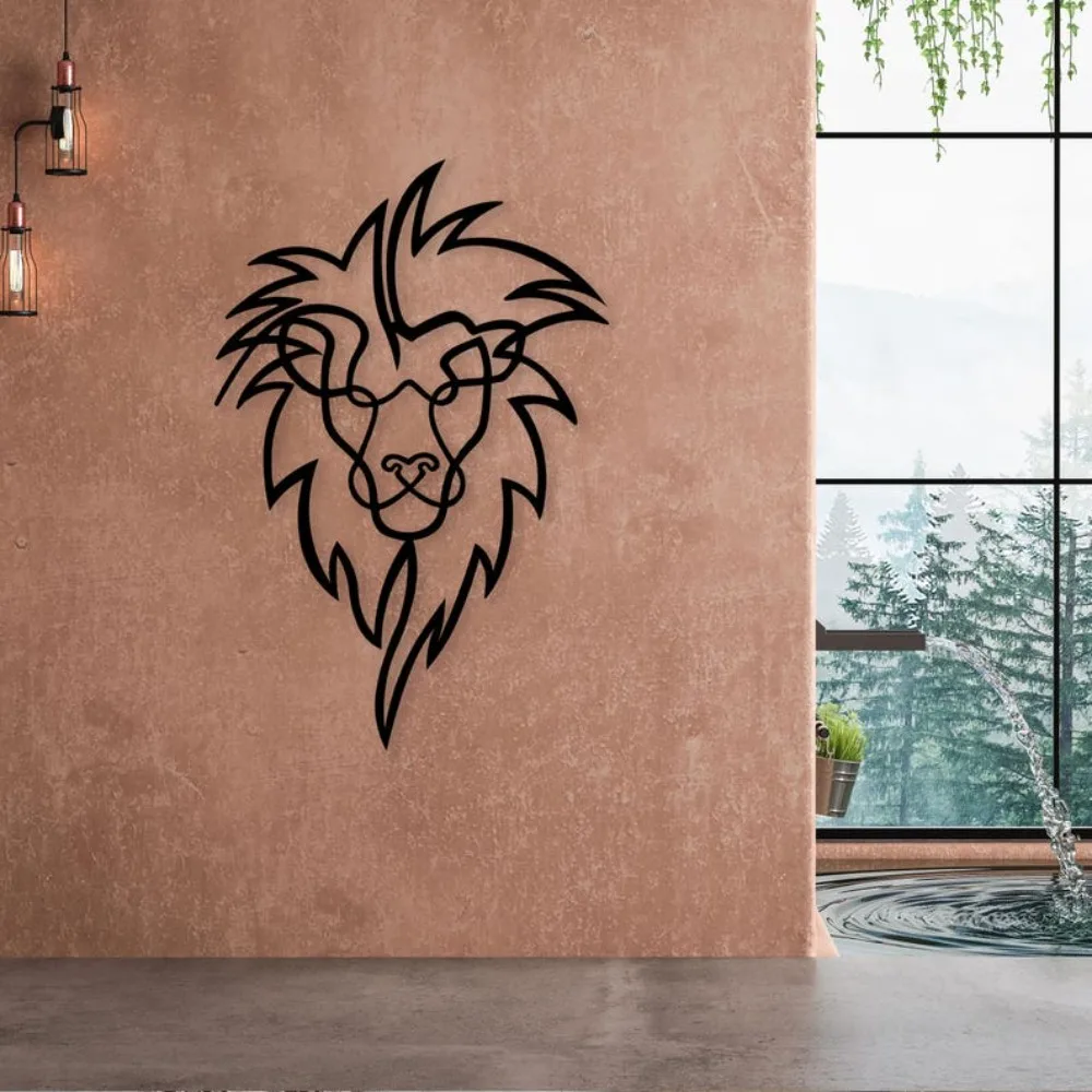 CIFBUY Wrought Iron Lion Wall Art, Minimalist Metal Head Sculpture, Boho Decor, Black Cutout Hanging for Living Room, Office, Ho