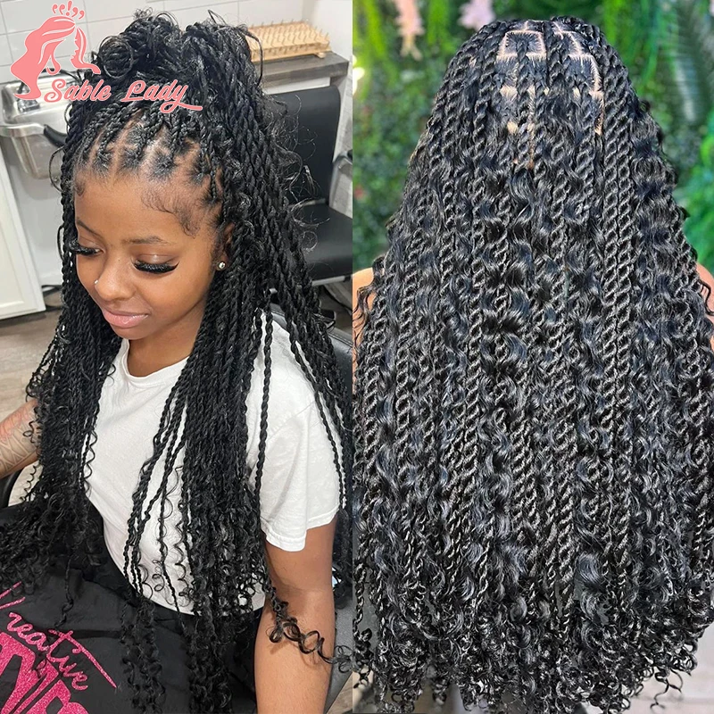 32 "Boho Gevlochten Pruiken Synthetische Full Lace Voorkant Pruik Knooploze Senegalese Twist Gevlochten Pruiken Voor Zwarte Vrouwen Pruik Met Krullend Haar