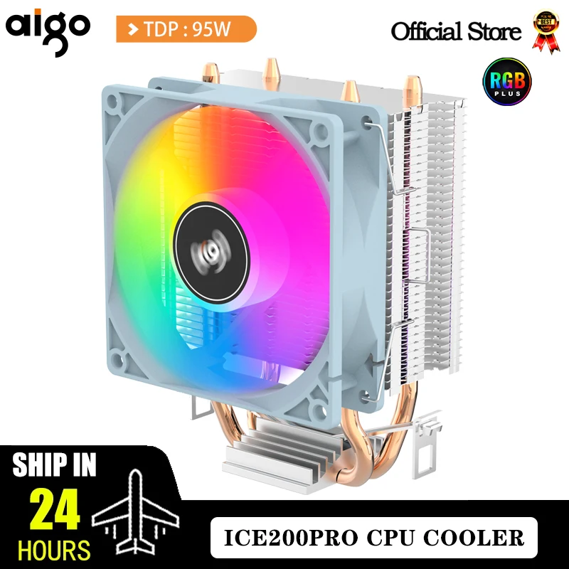 Aigo ICE200PRO 에어 CPU 쿨러, 2 히트 파이프 라디에이터 냉각, 3 핀 PWM 선풍기 저소음 환풍기, 인텔 115X 1200 1700 AM4 AM5 AMD용 