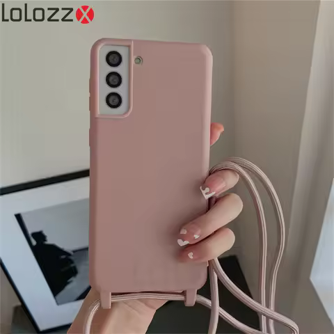 Soft Silicone Lanyard Cord Strap Phone Case For Samsung Galaxy S24 S23 S25 Ultra S22 S21 S20 Plus FE Note 20 S10 S9 Rope Cover