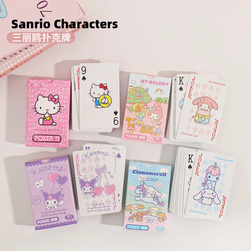 

New Hot Sanrio Playing Cards Poker Game Set with Kuromi Hello Kitty Cinnamoroll My Melody Cute Cartoon Collectible Gift for Kids