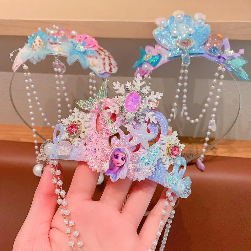 

Mermaid Princess Crown Headband Children's Performance Costume Headpiece Little Girl Hair Accessory Forehead Chain Ball Gown Hai