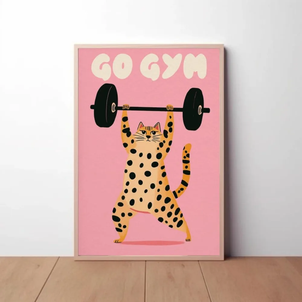 A Frameless Piece of Art That Can't Go To The Gym,funny Cat Target Weight Strong AF Poster,weightlifting Art Printing Decoration