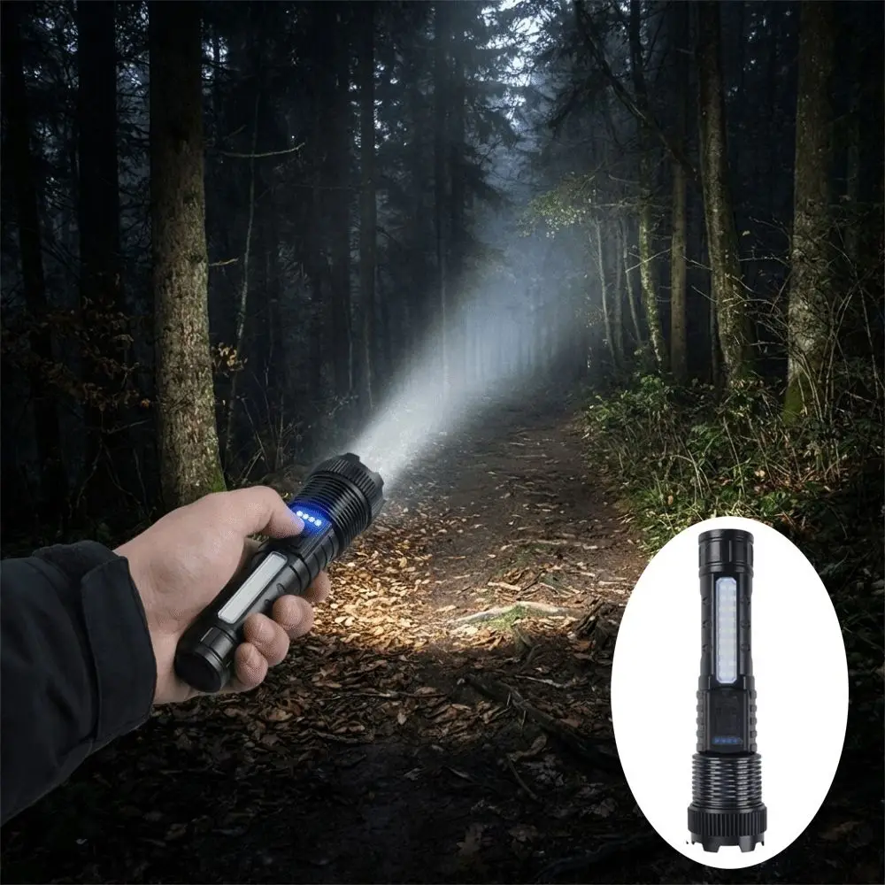 Super Bright Zoom Rechargeable Flashlight Power Display Long Lasting Runtime Camping Flashlight Portable Durable Emergency Torch
