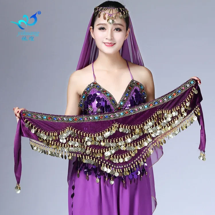 Belly Dance เครื่องแต่งกายเอว Chain การปฏิบัติขั้นพื้นฐานอุปกรณ์เสริมเขย่าก้นเข็มขัดที่มีสีสัน Diamond Tower รูปผ้าพันคอแขน