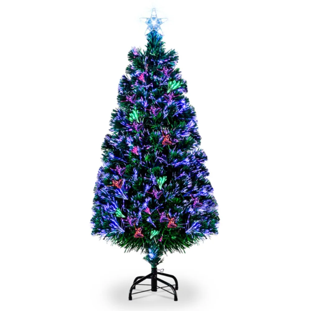 

6ft Top With Stars PVC Material Fiber Optics 36 Lights With Snowflakes Colorful Color Change 230 Branches Christmas Tree Green