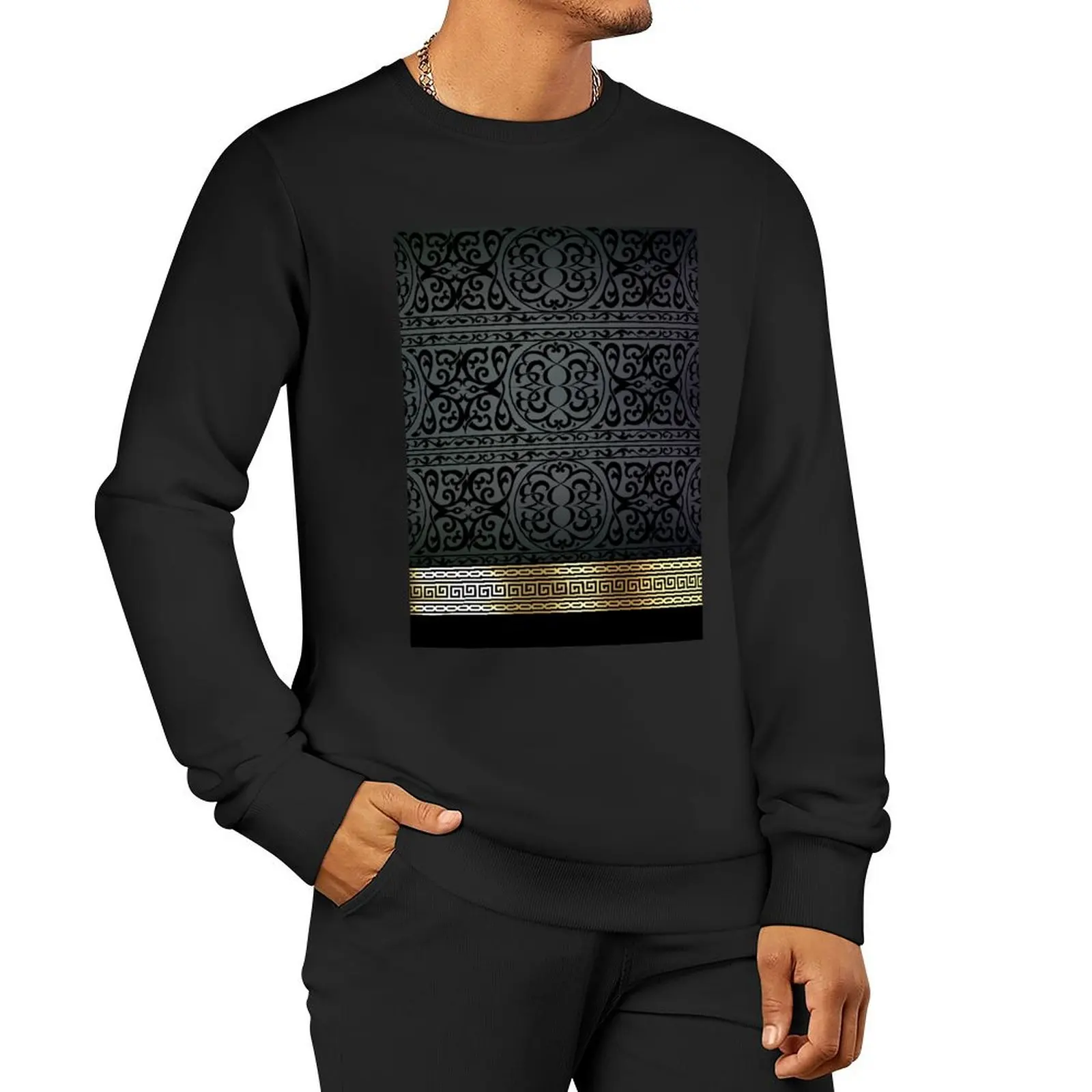 

Greek Key Ornate Black & Gold Pullover Hoodie autumn new products oversize sweatshirt