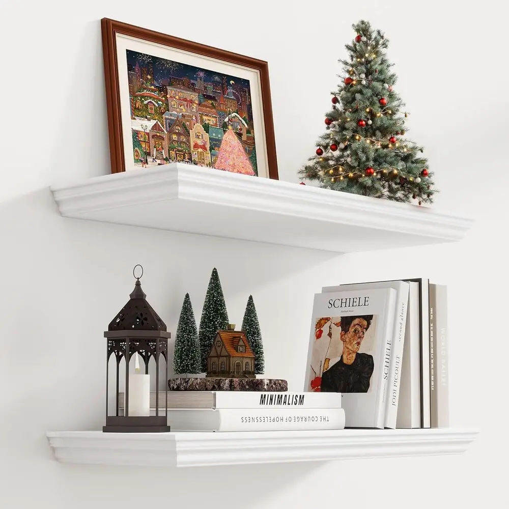 

Floating Shelves 24 Inch Long, 9.3 Inch Deep Classic Crown Molding Floating Shelves for Wall, Rustic Wooden Shelves for Wall Dec