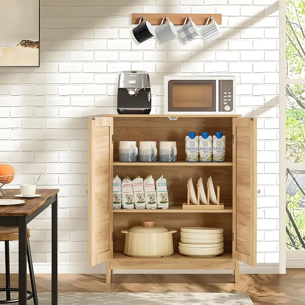 Storage Cabinet, Rattan Cabinet With Adjustable Shelf, For Living Room, Entryway, Kitchen, Home Office, Nature