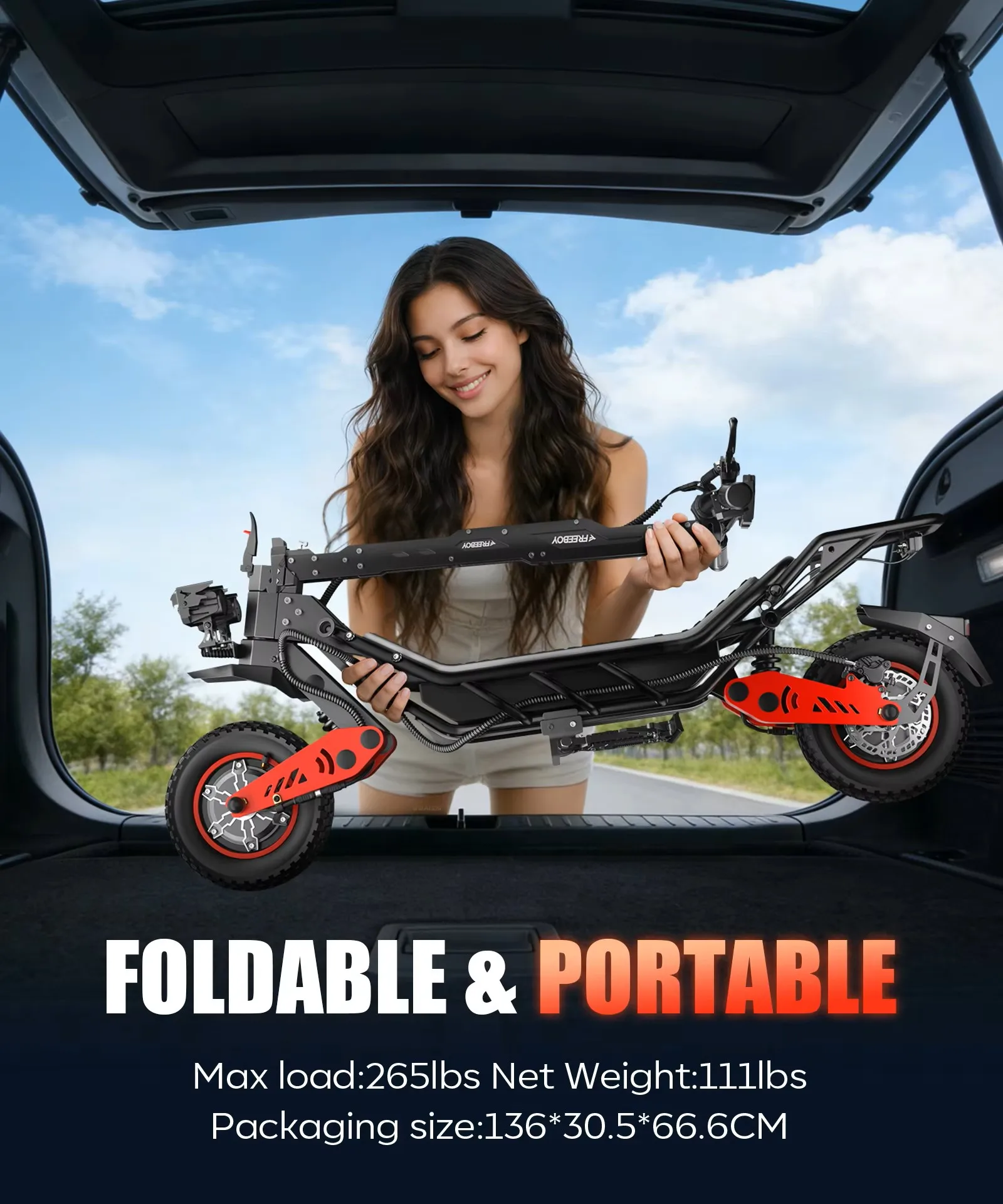 FREEBOY H10 Klappbarer Elektroroller 6000W Doppelmotor 60V28AH Lithium-Batterie Hydraulische Bremse 75km/h E-Scooter Abnehmbarer Werkzeugkasten 12-Zoll-Reifen All-Terrain Offroad E-Scooter für Erwachsene – Detail 9